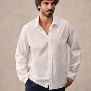 Sezane Men's White Relaxed Sierra Collar Button-Up Overshirt